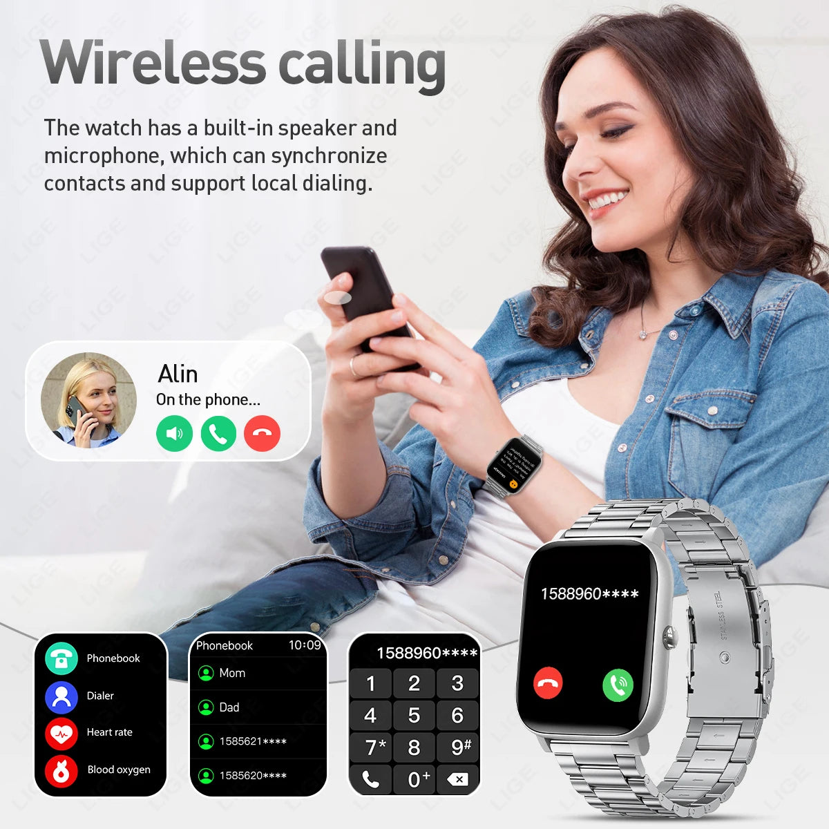 LIGE 2025, Smart Uhren Männer Frauen Voller Touchscreen Drahtlose Anruf Wasserdichte Sport Fitness Tracker Smartwatch Dame Reloj Mujer