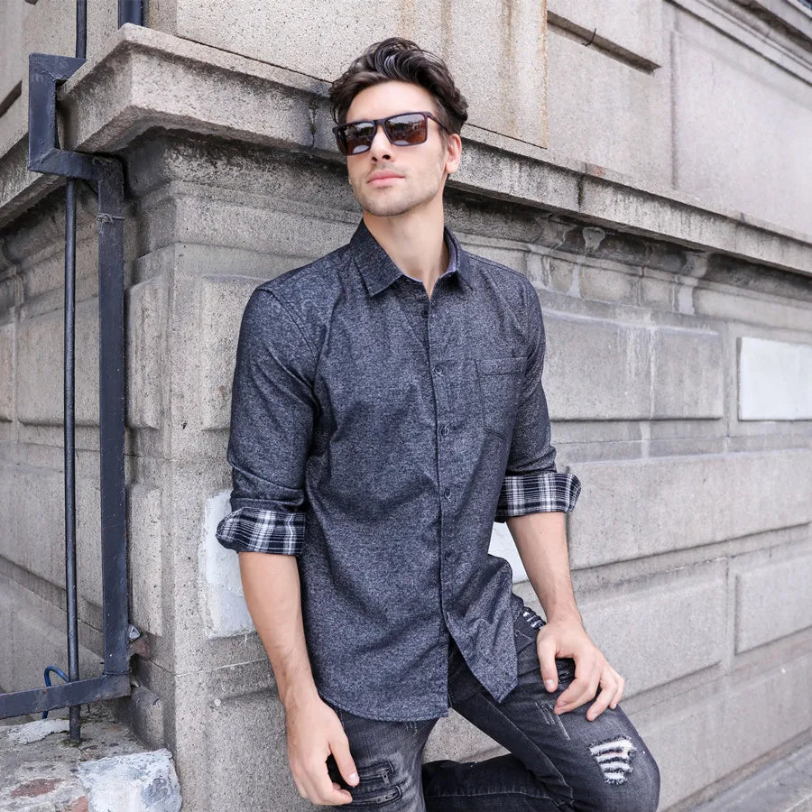 Herren Langarm Hohe qualität Designer Shirt Front Patch Brust Tasche Schlanke Taste-down Kragen Dicke Arbeit Shirts männer Kleidung