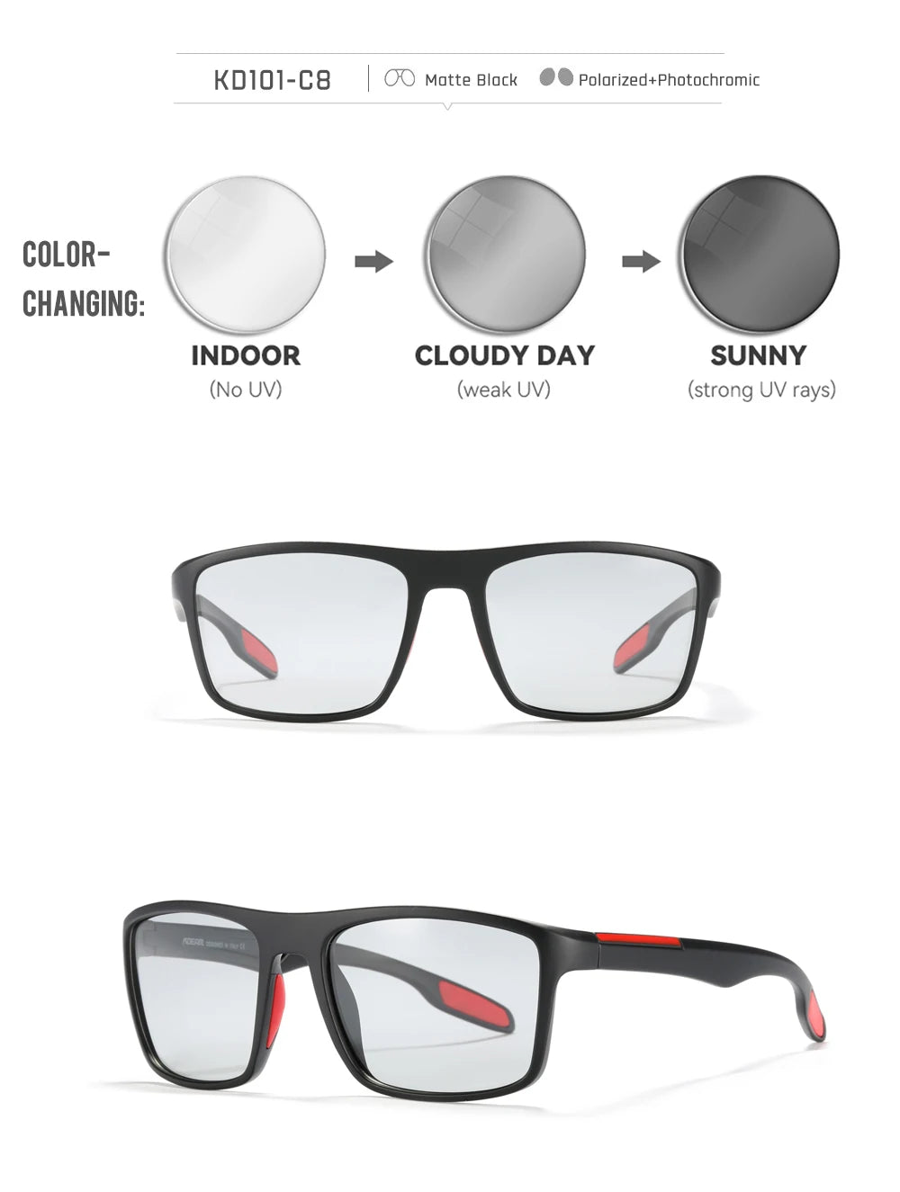 Sonnenbrille photochrom polarisiert UV400 Tag und Nacht Fahren Unisex