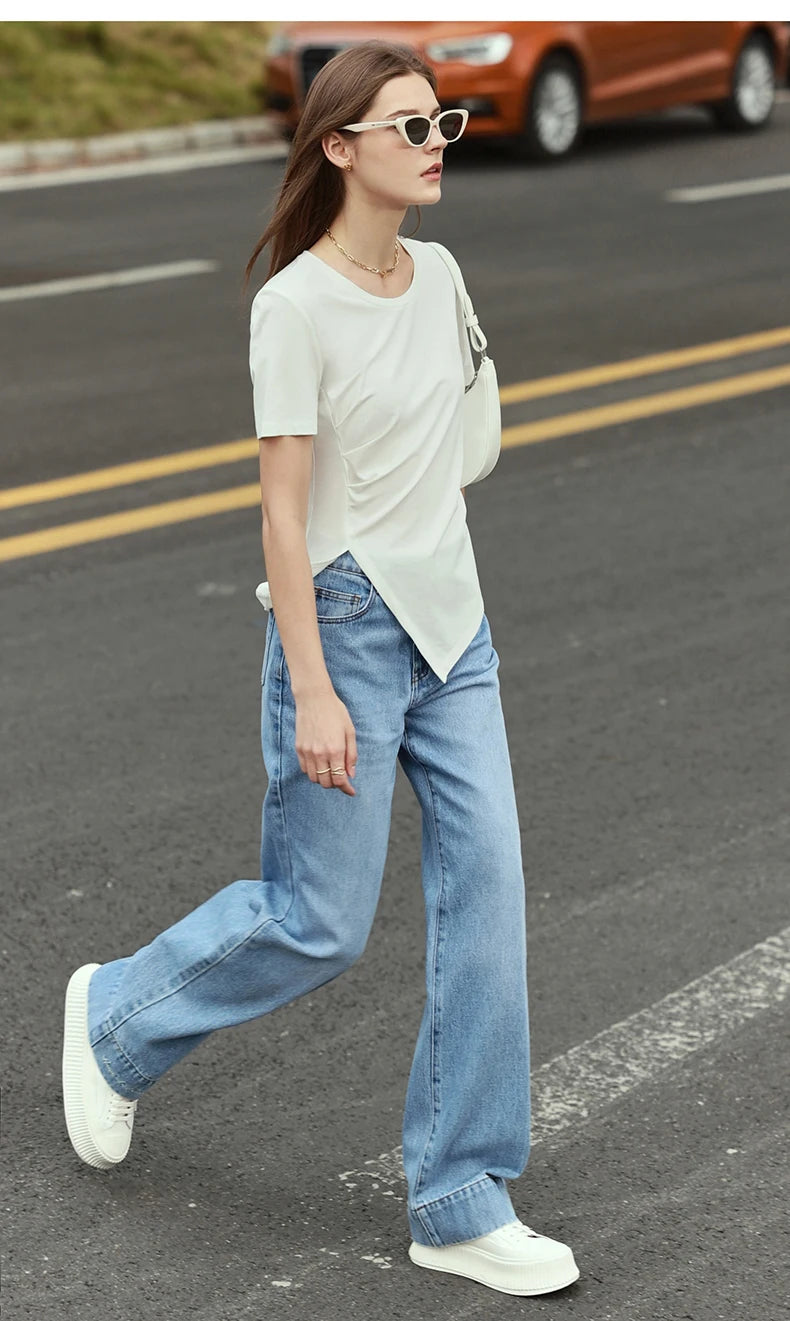 Damen T-Shirt mit asymmetrischem Design und kurzen Ärmeln für den Sommer