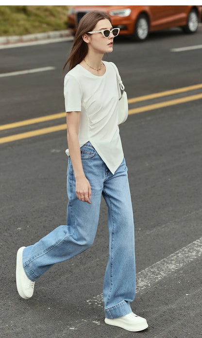 Damen T-Shirt mit asymmetrischem Design und kurzen Ärmeln für den Sommer