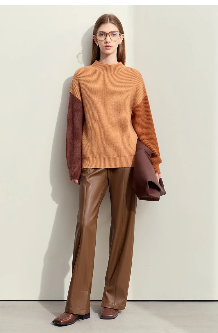 Rollkragenpullover, einfarbig braun, gerippter Saum und Bündchen