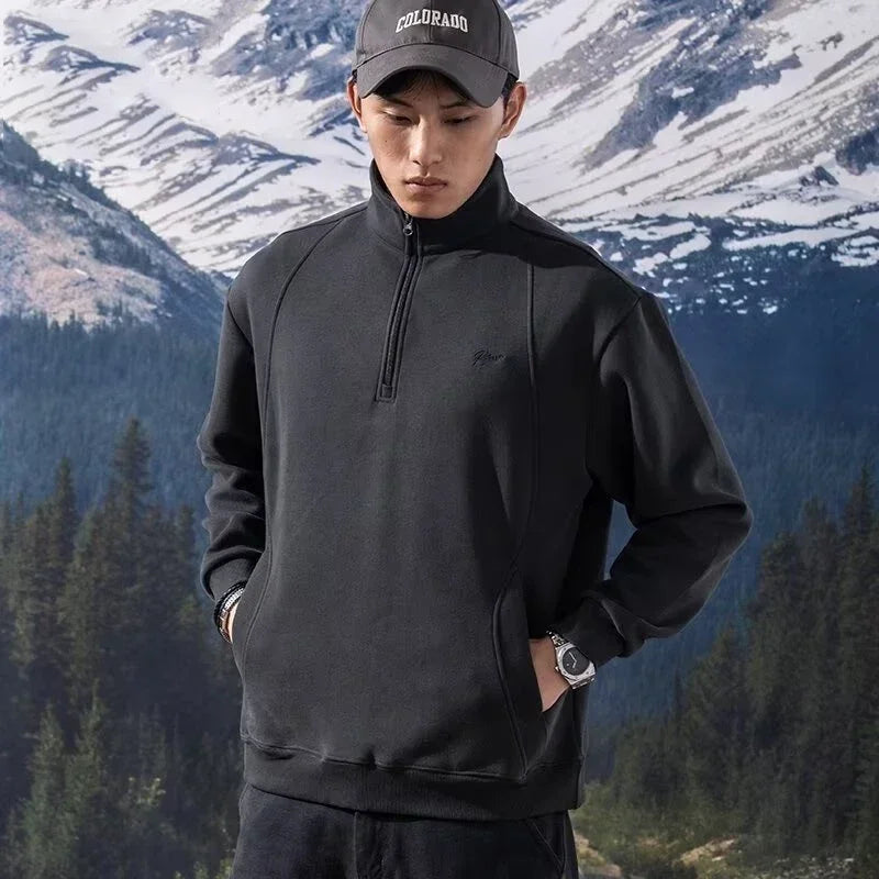 Herren Sweatshirt im Y2K Vintage-Stil mit halb durchgehendem Reißverschluss