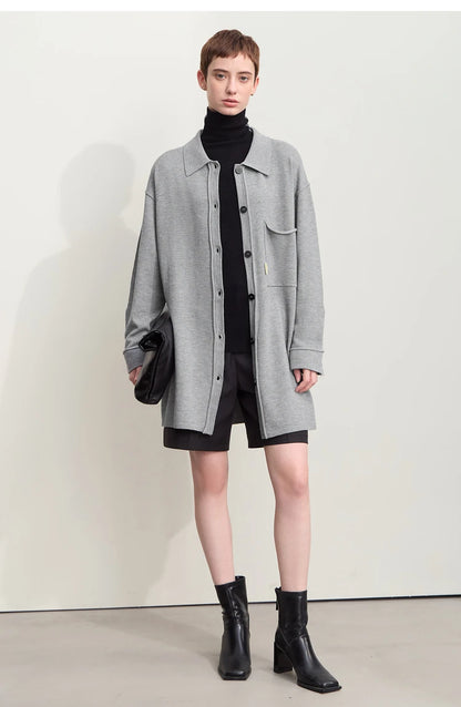 Damen-Strickjacke lang Revers Raglan Streetwear locker Herbst