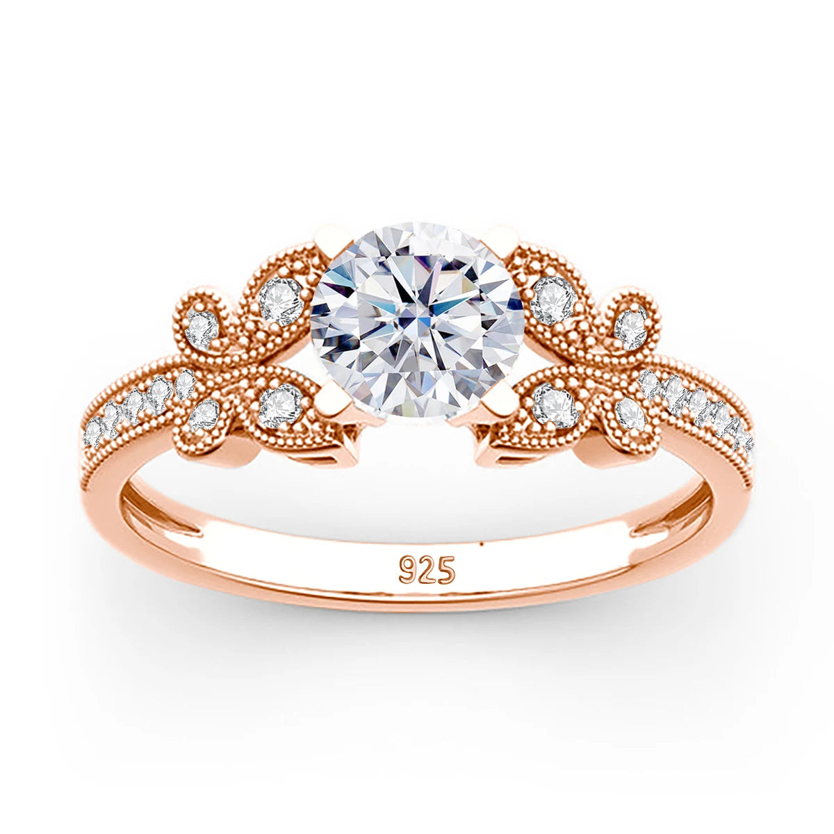 Damen-Ring Aus Roségold Mit Moissanit 1 Karat Schmetterlingsdesign Und Echtheitszertifikat