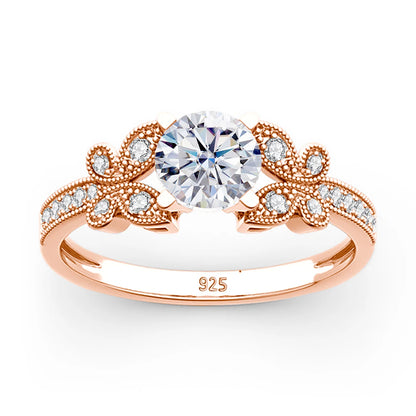 Damen-Ring Aus Roségold Mit Moissanit 1 Karat Schmetterlingsdesign Und Echtheitszertifikat