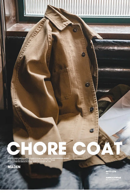 Herren Mantel aus schwerem Twill mit vier Taschen im Khaki-Farbton