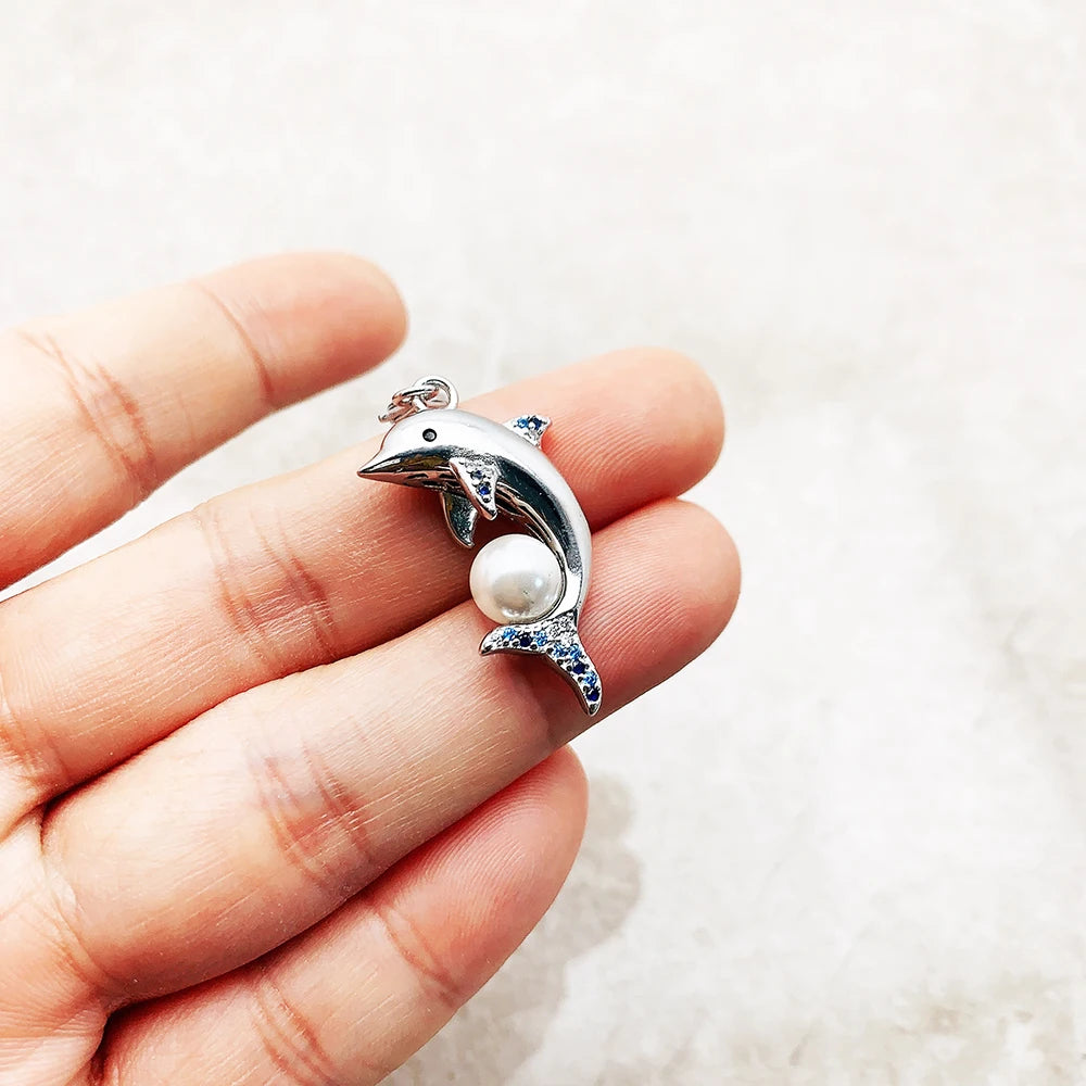 Damen-Charm-Anhänger Delfin mit Perle aus Sterlingsilber