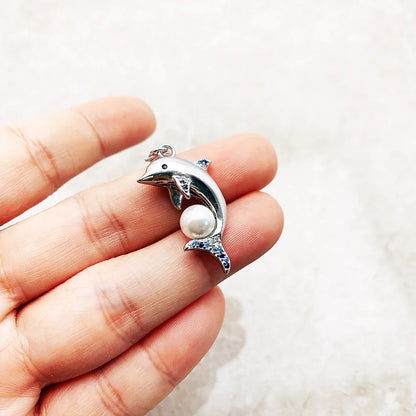 Damen-Charm-Anhänger Delfin mit Perle II aus Sterlingsilber