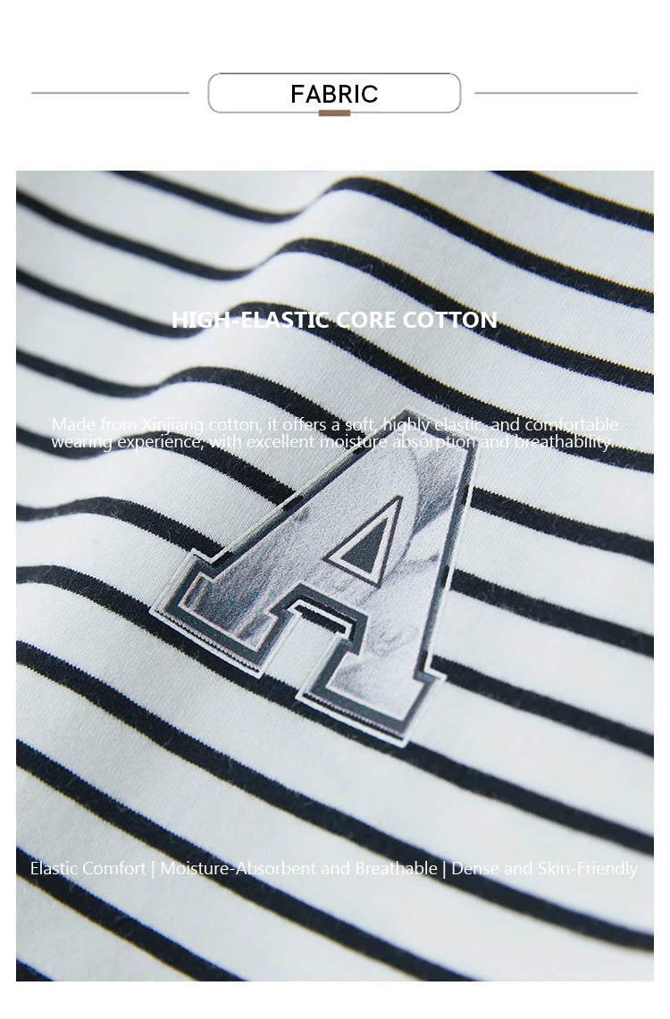 Damen T-Shirt aus reiner Baumwolle mit lässigem Streifenmuster und kurzen Ärmeln