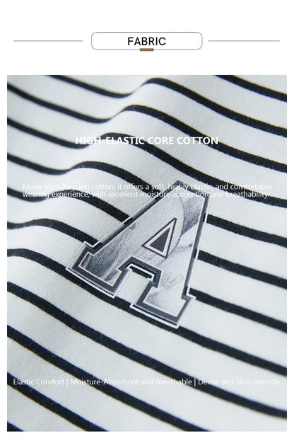 Damen T-Shirt aus reiner Baumwolle mit lässigem Streifenmuster und kurzen Ärmeln