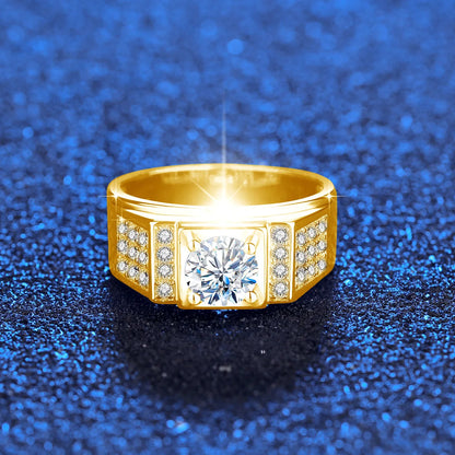 Herren-Moissanit-Ring aus Sterlingsilber 925 mit Zertifikat, Rundschliff 6,5 mm, 1 ct