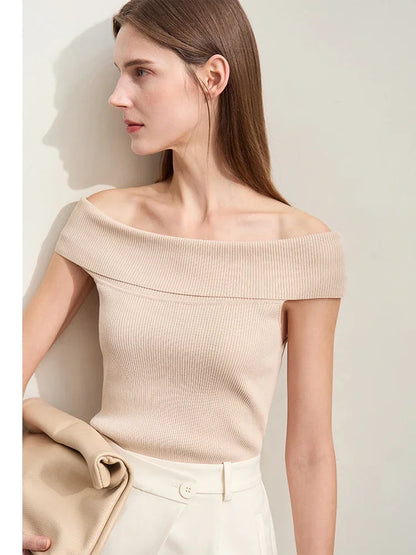 Damen Strickpullover im minimalistischen Stil mit schickem Slash Neck Design