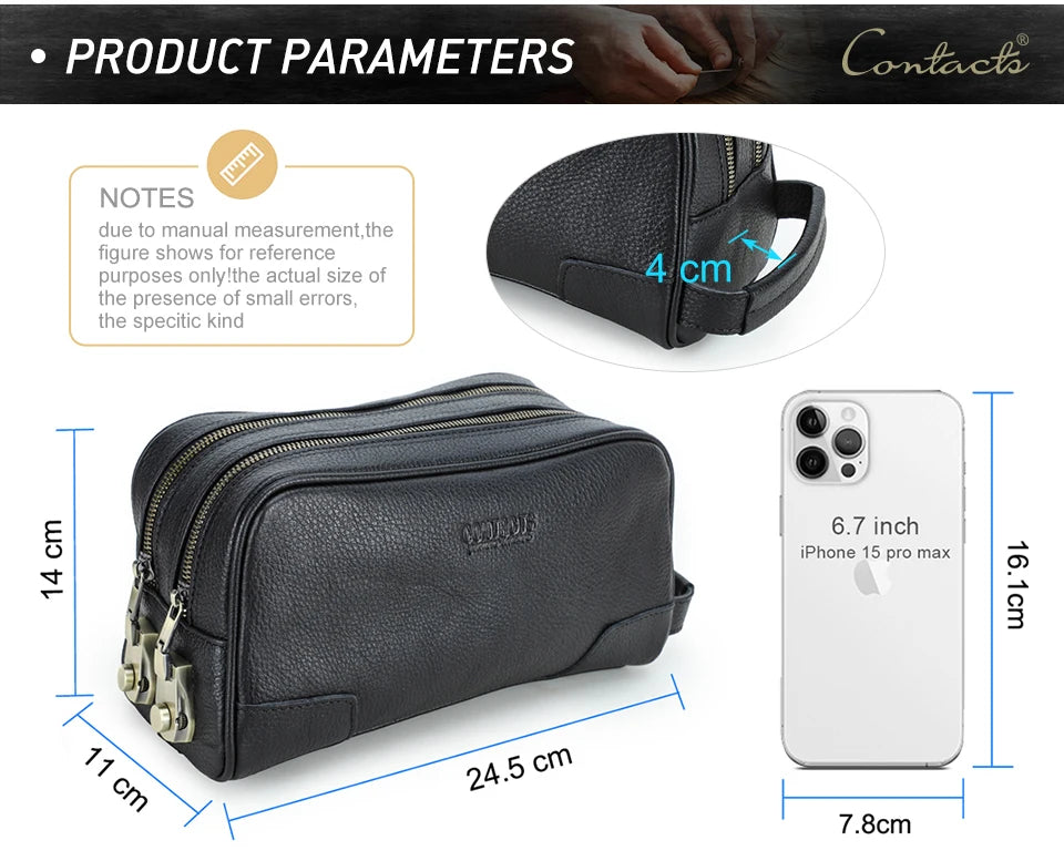 Herren-Clutch aus Leder mit seitlichem Reißverschluss, geprägtem Logo und Code-Schloss