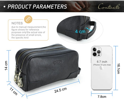 Herren-Clutch aus Leder mit seitlichem Reißverschluss, geprägtem Logo und Code-Schloss