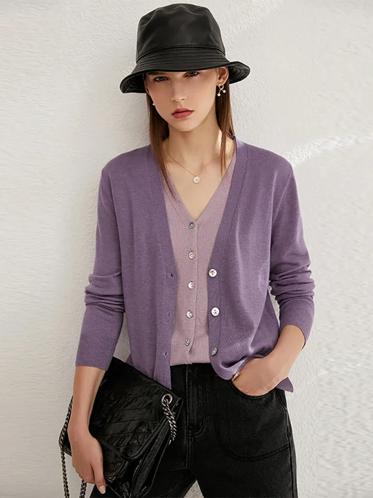 Damen-Strickjacke V-Ausschnitt dünn locker Patchwork Sommer