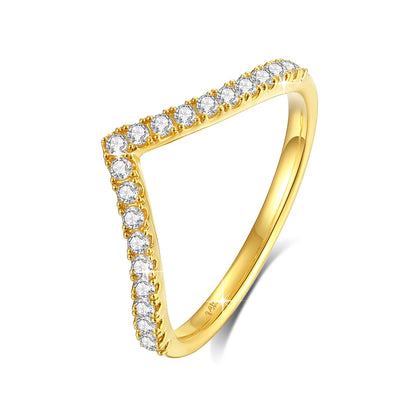Damen-Ring aus 14 Karat Gold, V-Form Mit Moissanit, Zertifikat 585, Valentinstag Geschenk