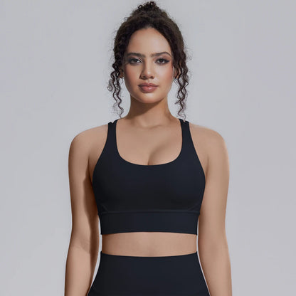 Damen Sport-BH in Schwarz mit Brustpolstern, breiten Trägern