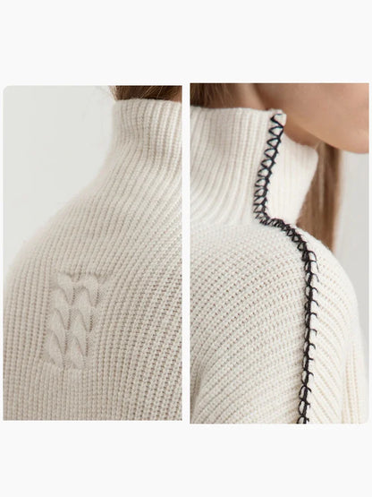 Damen-Rollkragenpullover Wolle Stickerei locker Weihnachten Winter