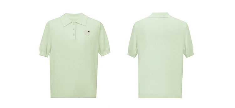 Hellgrüner Polo-Strickpullover, Vorder- und Rückansicht
