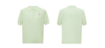 Hellgrüner Polo-Strickpullover, Vorder- und Rückansicht