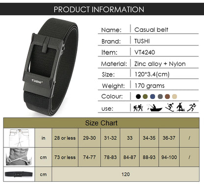 Herren-Gürtel Verstellbar aus elastischem Nylon mit automatischer Metall-Schnalle Breite 3,4 cm