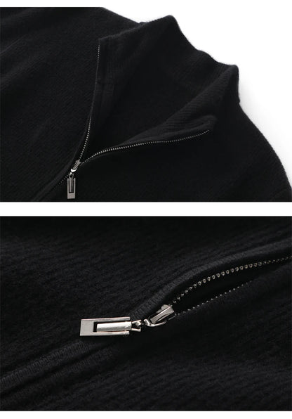Stehkragen Reißverschluss Strickjacke Pullover Herrenmantel Business Casual Herbst Winter neue reine Wolle Strickjacke Männer Doppeltaschen