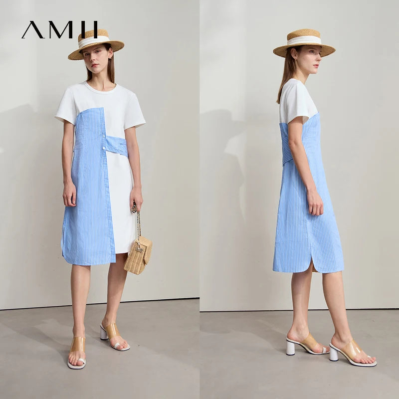 Trendiges Sommerkleid Mit Rundhals Und Kurzarm Für Damen Elegant