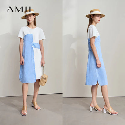 Trendiges Sommerkleid Mit Rundhals Und Kurzarm Für Damen Elegant