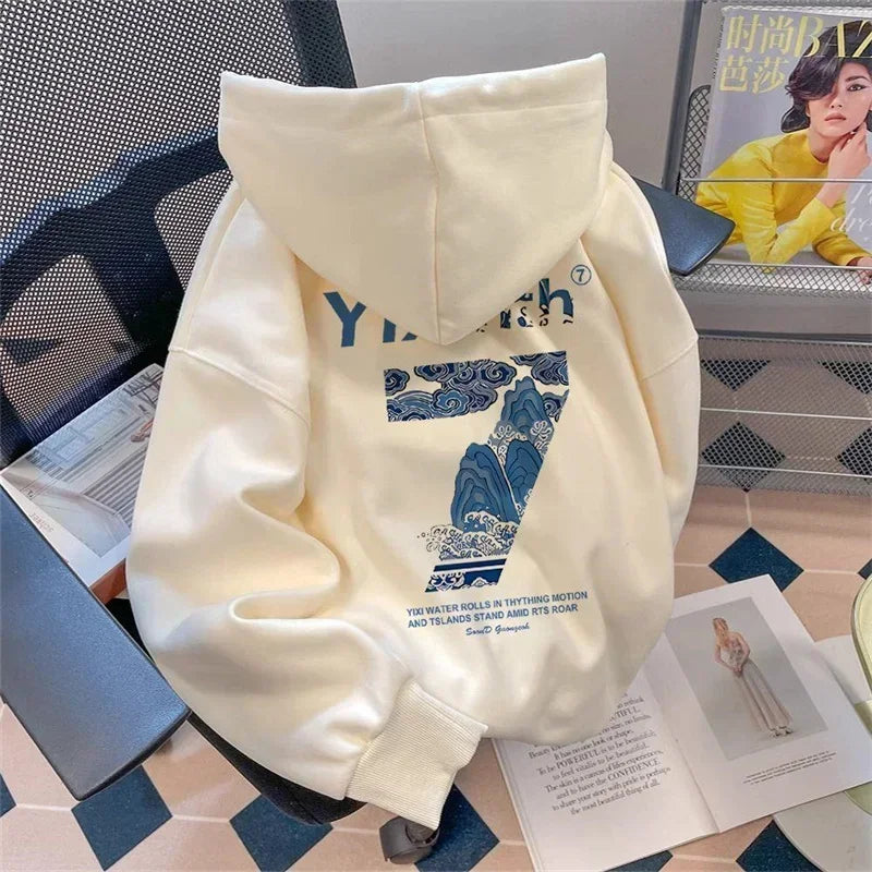 Herren Hoodie aus Baumwolle mit sieben Grafik Druck und Kapuze