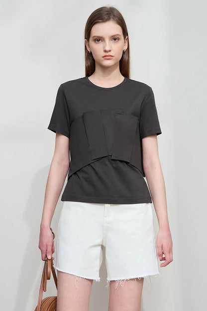 Damen T-Shirt im minimalistischen Stil mit lässigem Komfort und geradem Spleißen