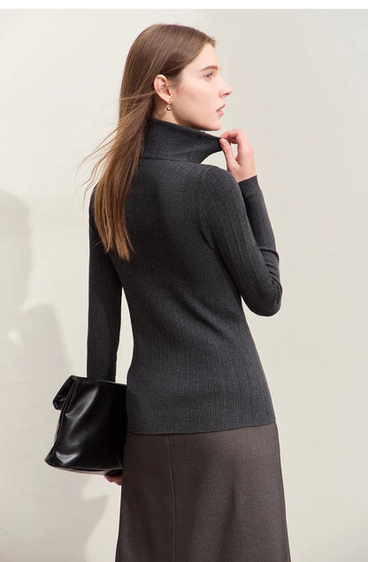 Damen-Rollkragenpullover Slim Polyester-Viskose Herbst-Winter