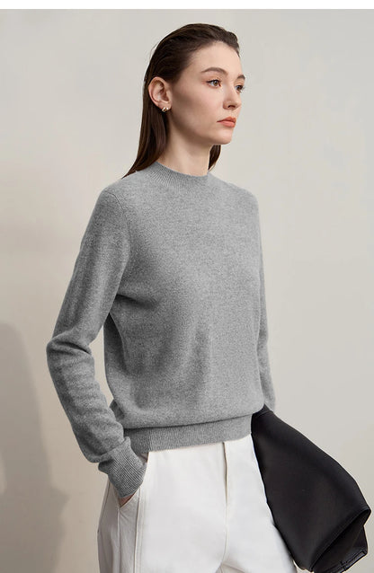 Damen-Rollkragenpullover Wolle-Kaschmir locker Herbst