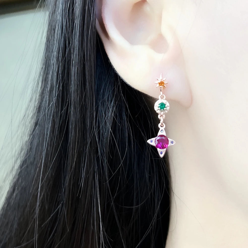 Damen-Ohrringe bunte Glückssymbole Roségold Vintage aus Sterlingsilber