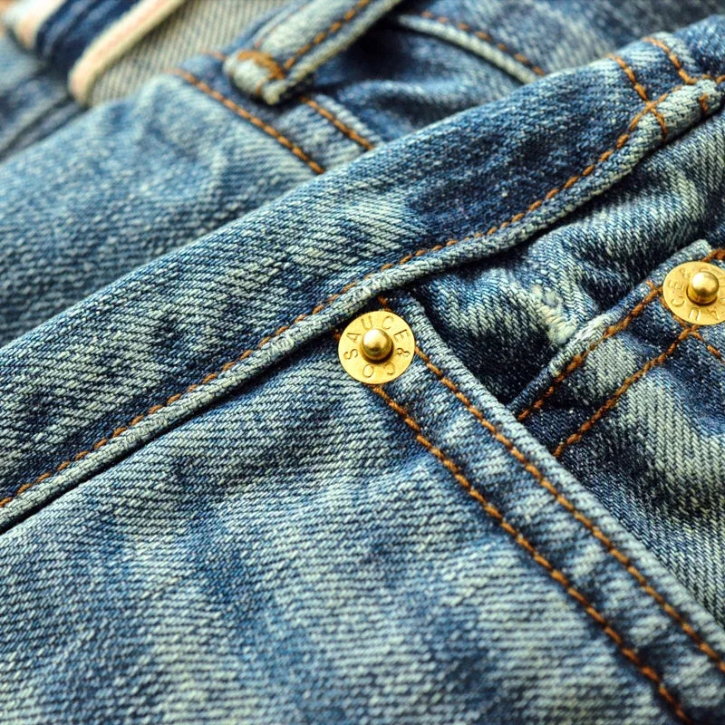 Herren Jeans im Used-Look mit Schnurrbart-Effekt aus Selvedge-Denim