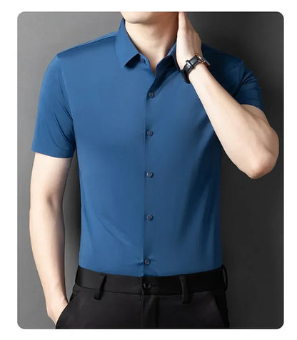 Herren-Hemd mit Vier-Wege-Stretch, Farbblock-Diamantmuster und Knopfleiste – ideal für Business-Casual und formelle Anlässe.