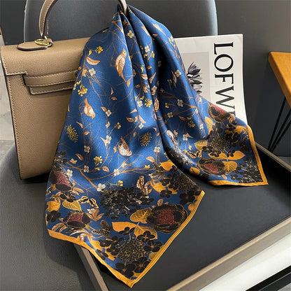 Damen Seidenschal quadratisch einfarbig Halstuch Bandana Foulard Frühling Sommer C