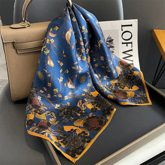 Damen Seidenschal quadratisch einfarbig Halstuch Bandana Foulard Frühling Sommer C