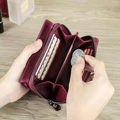 Damen Echtleder Geldbörse Vintage Mode Handtasche Münzfach Geldclip Business