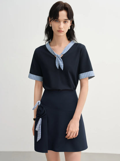 Ärmelloses Damen-Top aus reiner Baumwolle mit Wellenmuster und Perlendetails – atmungsaktiv und elegant in Blau