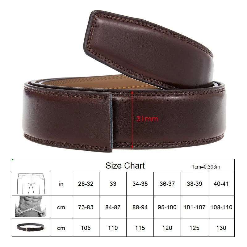 VATLY Echter Ledergürtel Herren 30mm Dünn Lochlos Natur-Rindsleder