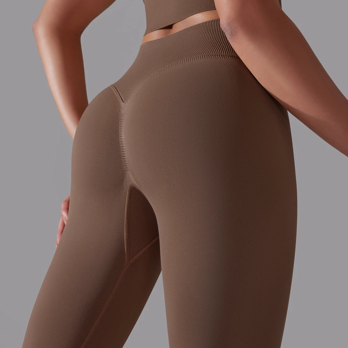 Nahtlose Yoga-Hose mit hoher Taille, schokoladenbraun