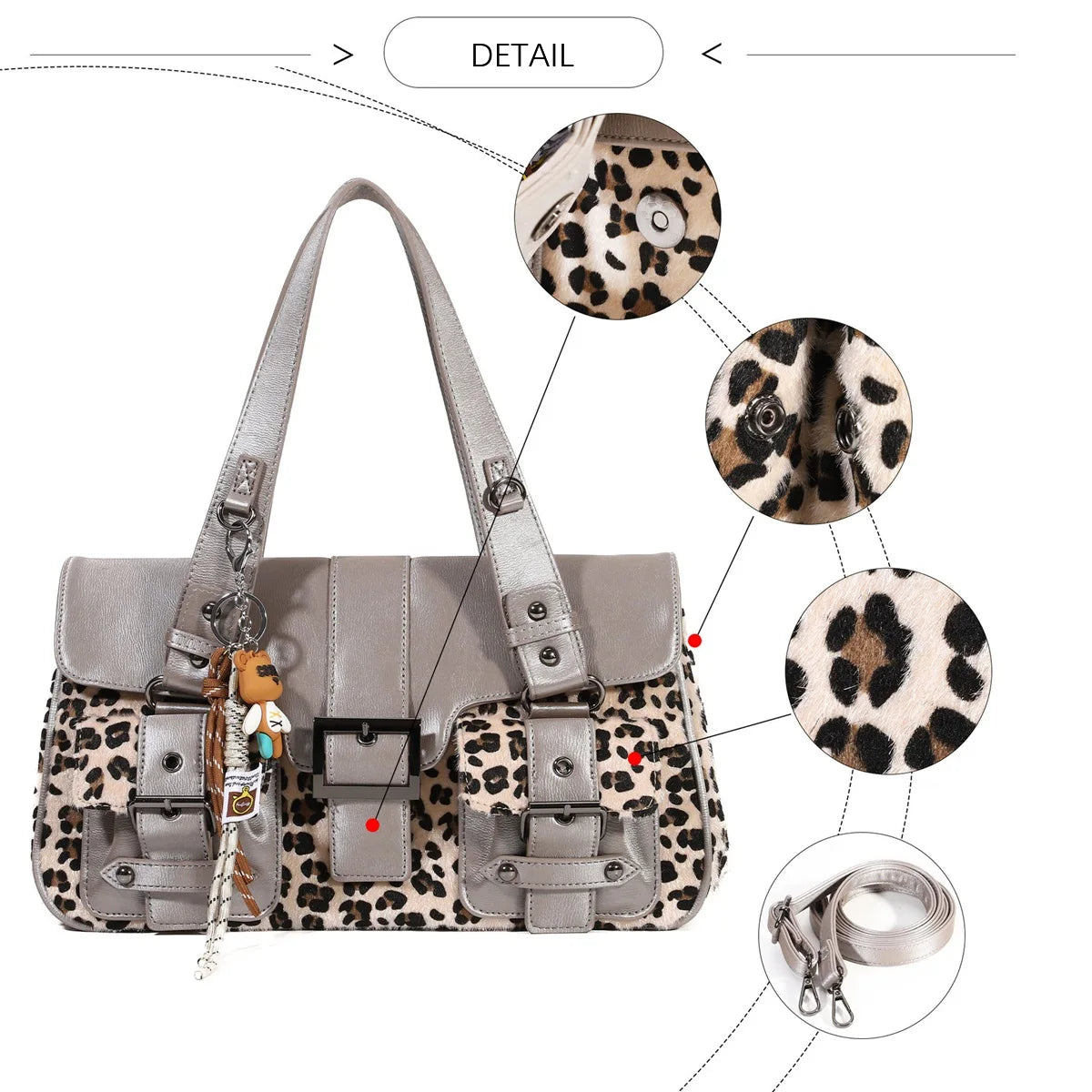 Damen-Umhängetasche aus Kunstleder Leoparddruck Bronze Crossbody-Tasche mit großem Fassungsvermögen