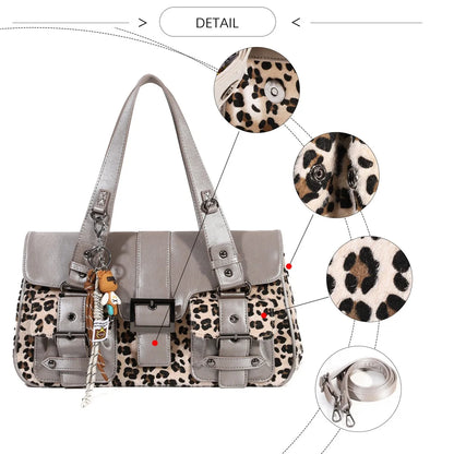 Damen-Umhängetasche aus Kunstleder Leoparddruck Bronze Crossbody-Tasche mit großem Fassungsvermögen