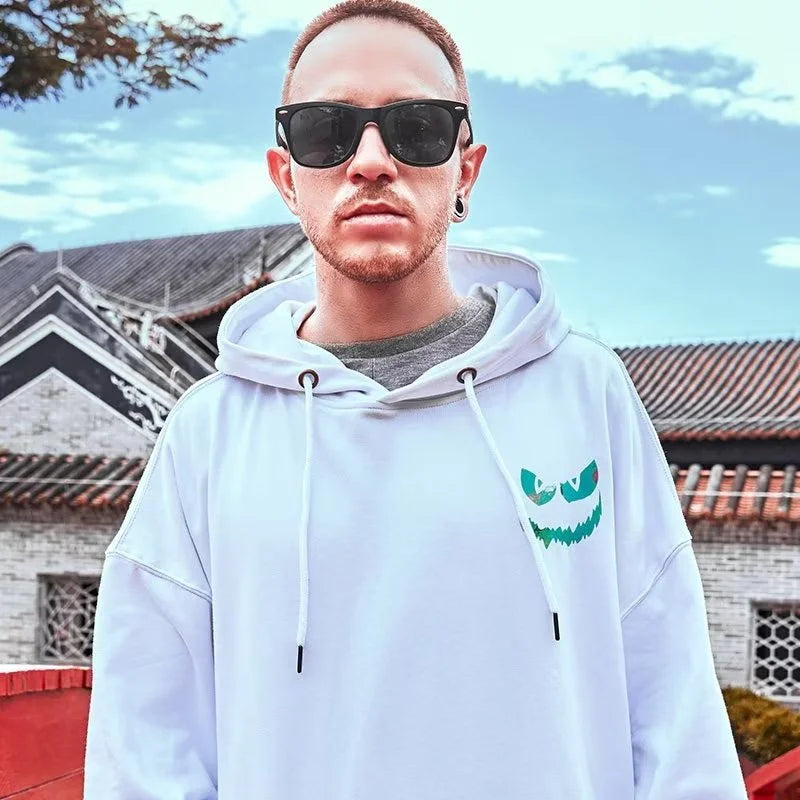 Herren Hoodie mit Graffiti-Teufel Druck im übergroßen Harajuku Stil
