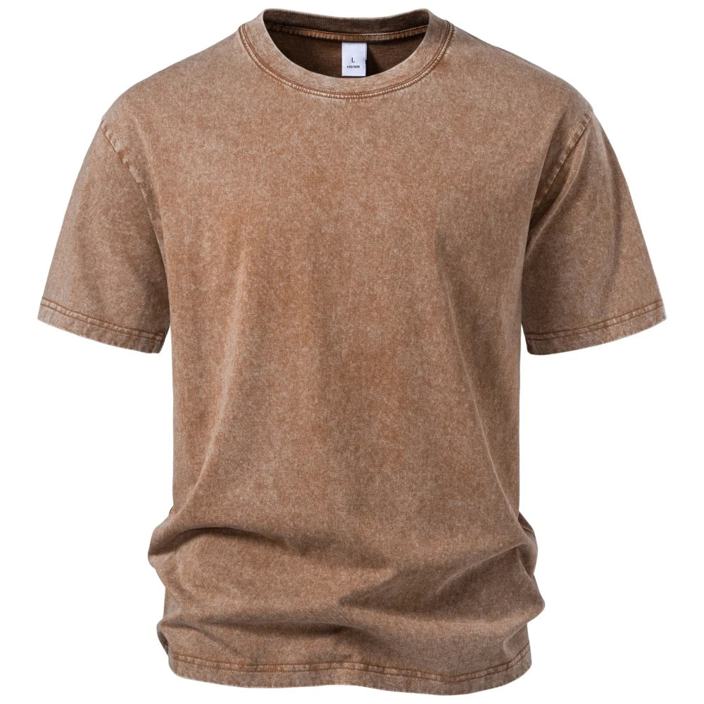 Vintage Herren-T-Shirt aus Baumwolle mit Säurewaschung, braunes meliertes Muster