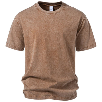 Vintage Herren-T-Shirt aus Baumwolle mit Säurewaschung, braunes meliertes Muster
