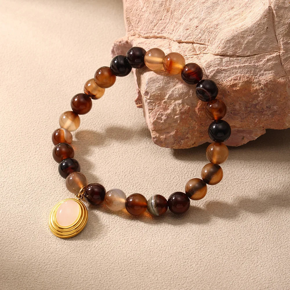 Damen-Armband mit Achat-Naturstein aus Edelstahl
