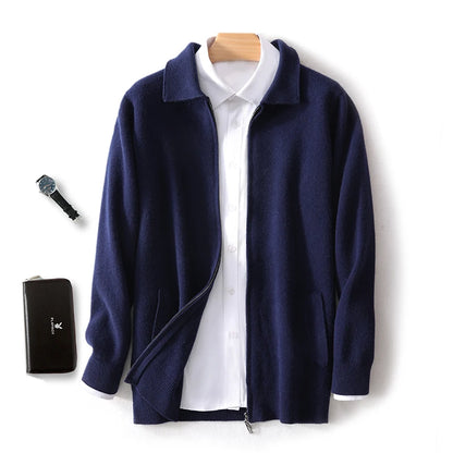 Herbst Winter 100% Hohe Qualität Wolle Strickjacke männer Revers Dicken Zipper Casual Pullover Große Größe Kaschmir Stricken Jacke Männer tops