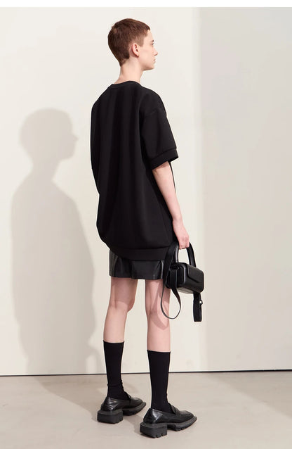 Damen T-Shirts im Minimalismus-Stil mit losem Patchwork und Dekoration